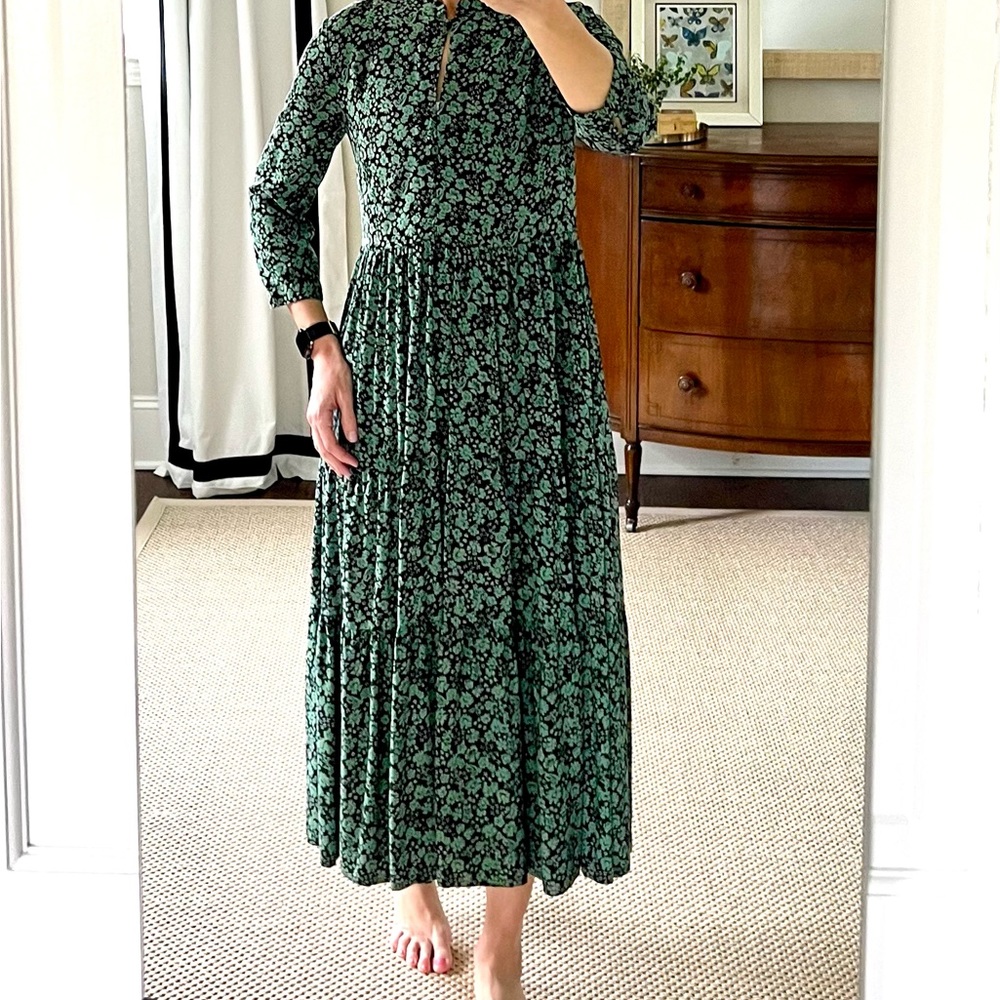 Madewell XS floral midi dress green and black